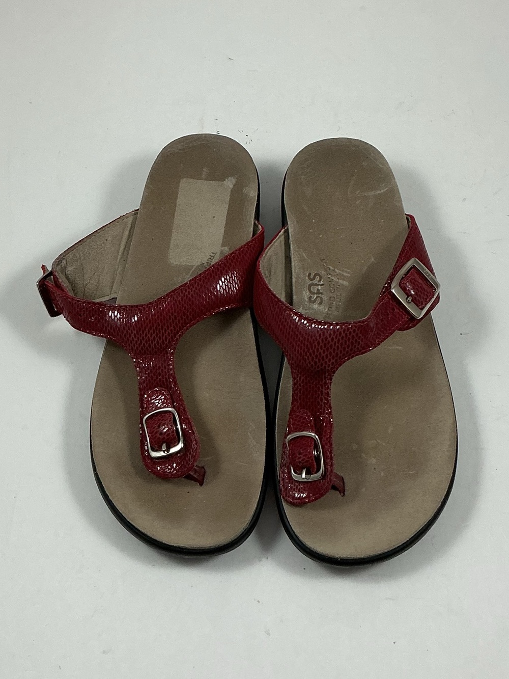 SAS Sanibel Red Snake Print Sandals Size 8 M
